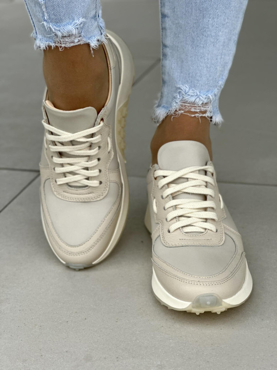 Beżowe sneakersy damskie skórzane OLEKSY polskiej produkcji