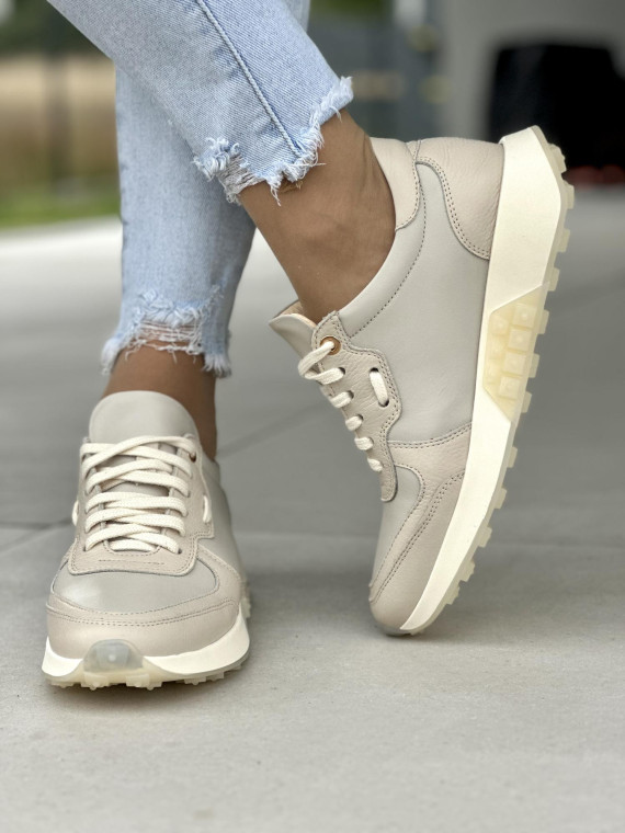 Beżowe sneakersy damskie skórzane OLEKSY polskiej produkcji