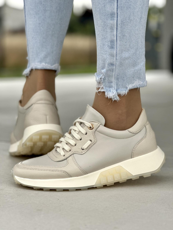 Beżowe sneakersy damskie skórzane OLEKSY polskiej produkcji