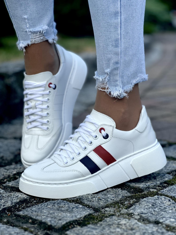 Białe sneakersy damskie OLEKSY ze skóry naturalnej polskiej produkcji