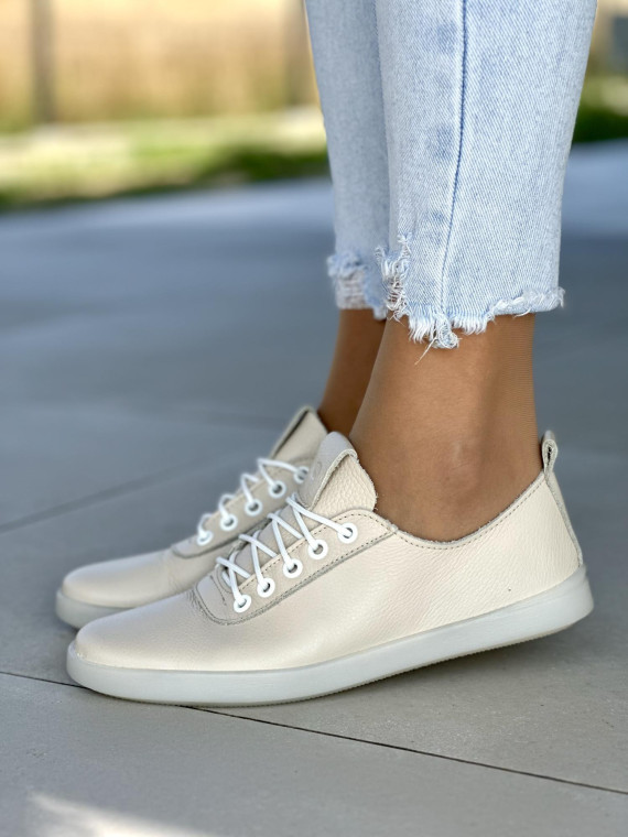 Beżowe trampki damskie skórzane OLEKSY polskiej produkcji