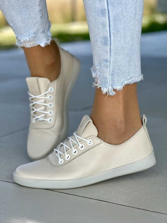 Beżowe trampki damskie skórzane OLEKSY polskiej produkcji