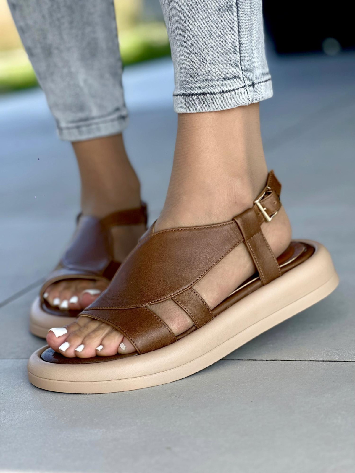 Sandały damskie skórzane OLEKSY na wygodnej podeszwie polskiej produkcji