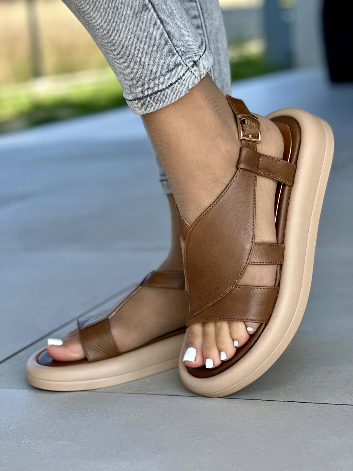 Sandały damskie skórzane OLEKSY na wygodnej podeszwie polskiej produkcji