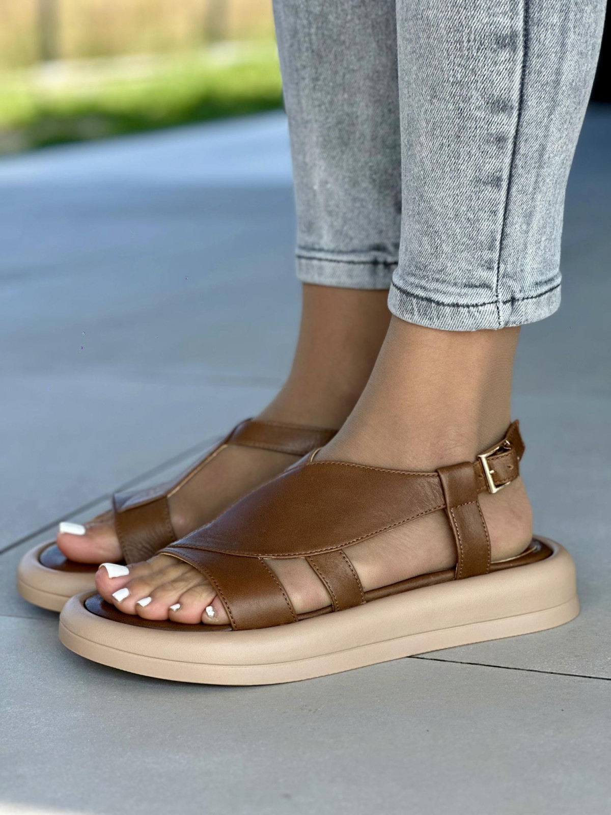 Sandały damskie skórzane OLEKSY na wygodnej podeszwie polskiej produkcji