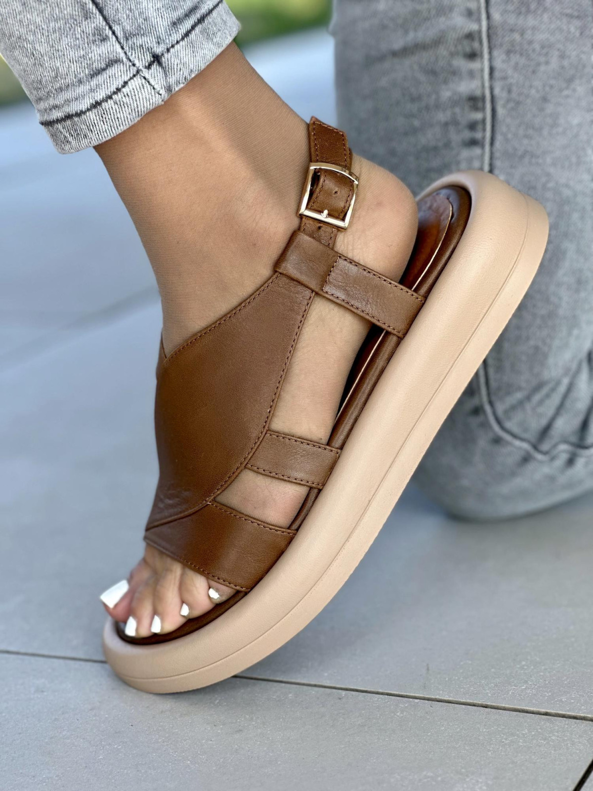 Sandały damskie skórzane OLEKSY na wygodnej podeszwie polskiej produkcji