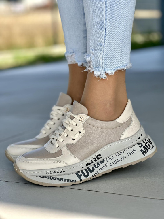 Beżowe sneakersy damskie skórzane OLEKSY polskiej produkcji
