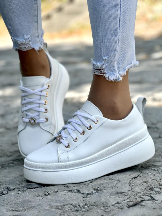 Białe trampki damskie skórzane OLEKSY polskiej produkcji na modnej grubej podeszwie