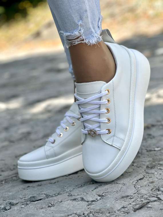 Białe trampki damskie skórzane OLEKSY polskiej produkcji na modnej grubej podeszwie