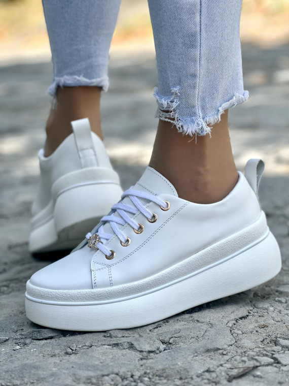 Białe trampki damskie skórzane OLEKSY polskiej produkcji na modnej grubej podeszwie