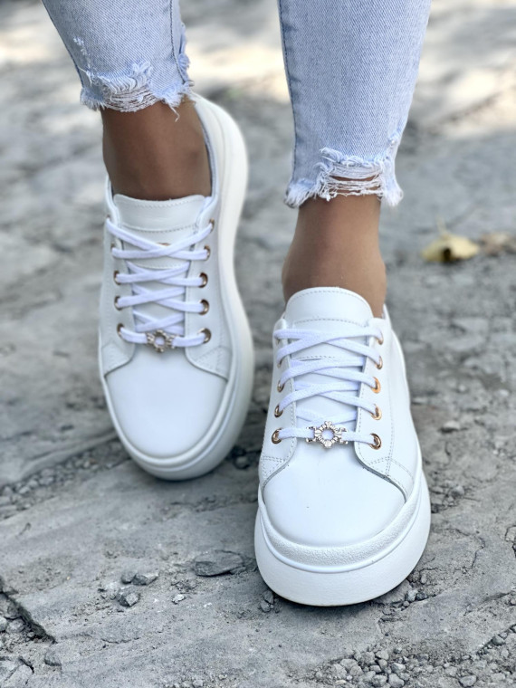 Białe trampki damskie skórzane OLEKSY polskiej produkcji na modnej grubej podeszwie