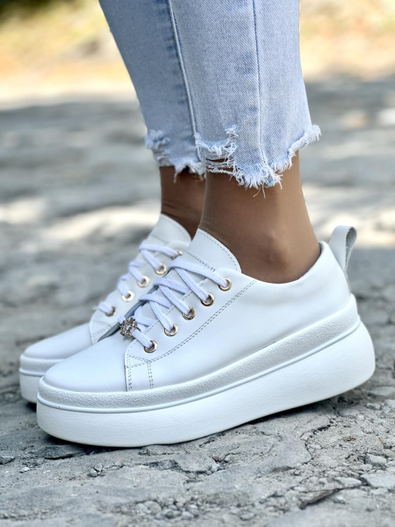 Białe trampki damskie skórzane OLEKSY polskiej produkcji na modnej grubej podeszwie