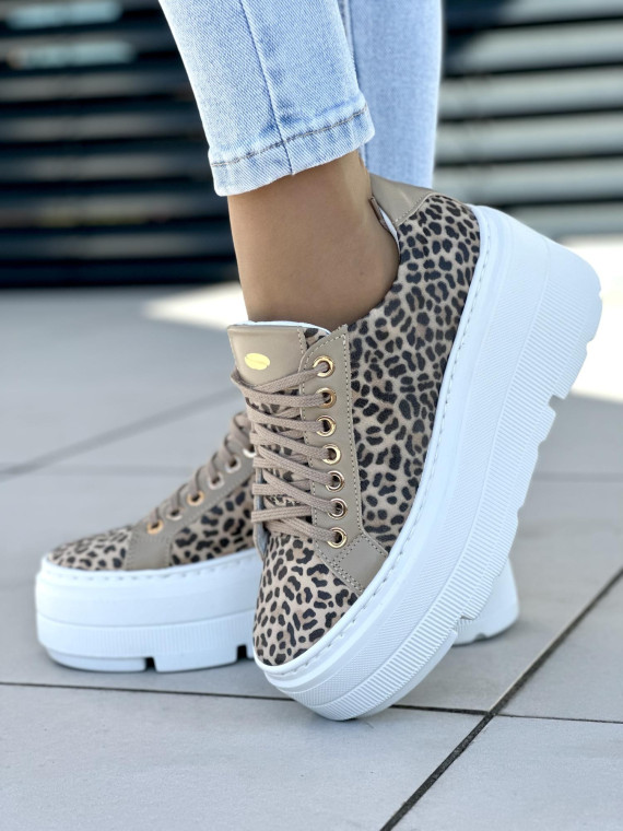 Beżowe trampki damskie skórzane OLEKSY polskiej produkcji na grubej podeszwie