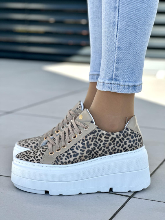 Beżowe trampki damskie skórzane OLEKSY polskiej produkcji na grubej podeszwie