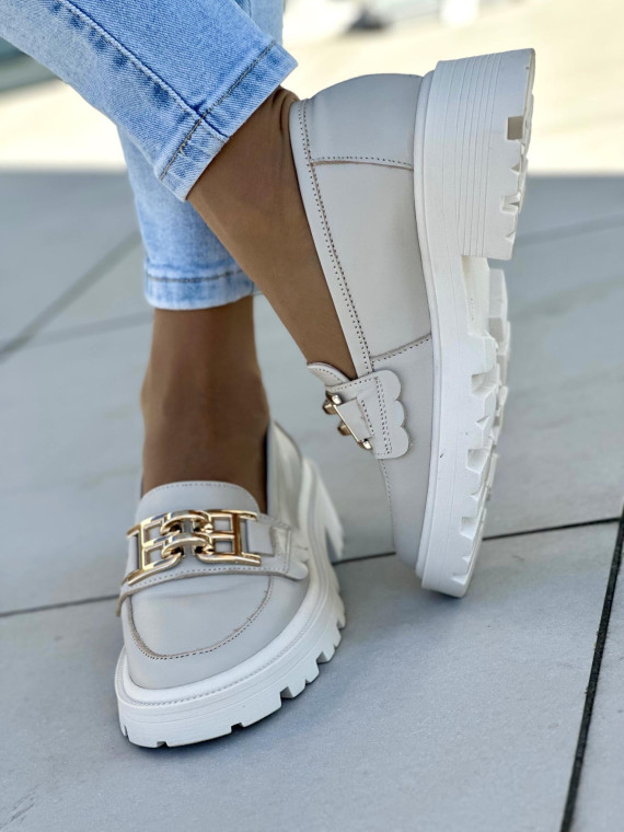 Beżowe mokasyny damskie skórzane OLEKSY polskiej produkcji