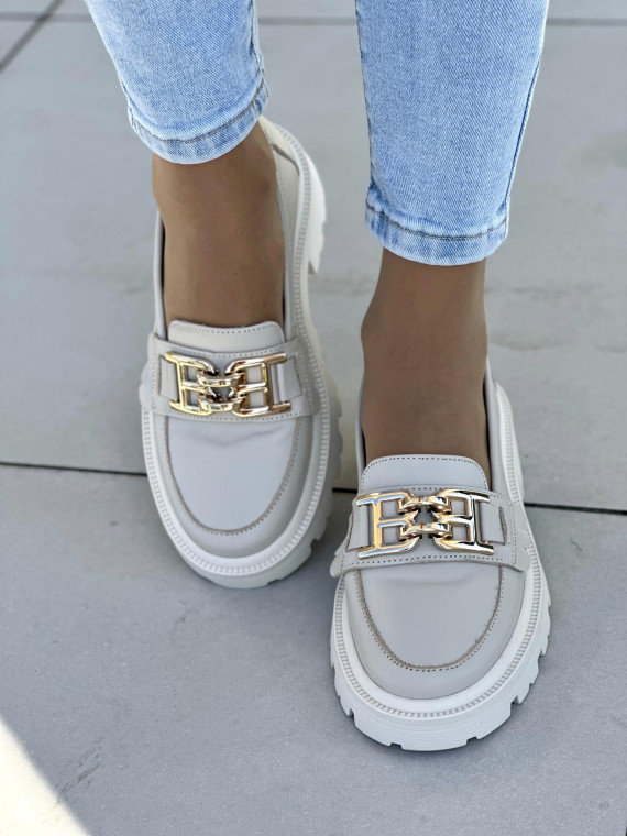 Beżowe mokasyny damskie skórzane OLEKSY polskiej produkcji