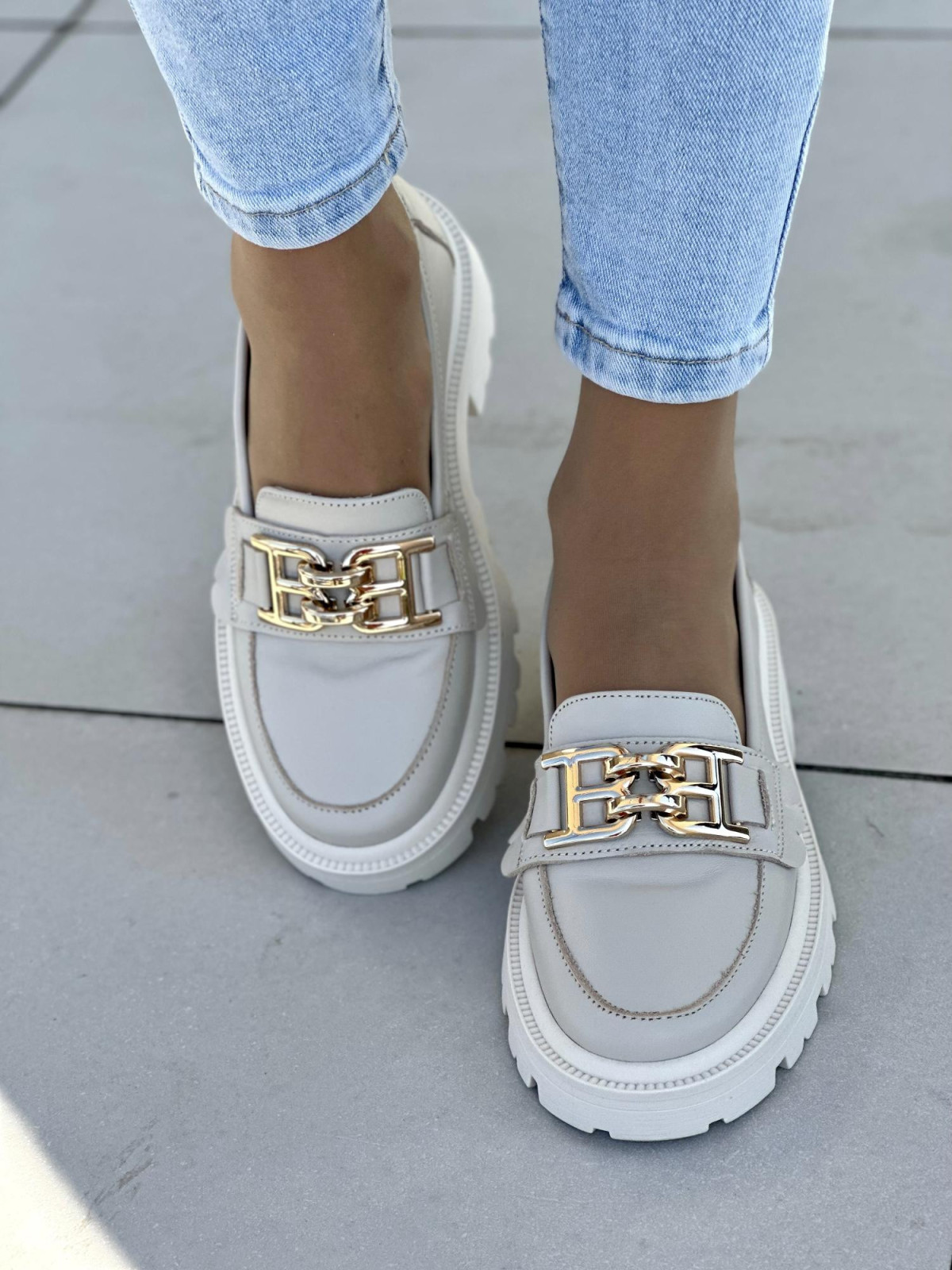 Beżowe mokasyny damskie skórzane OLEKSY polskiej produkcji