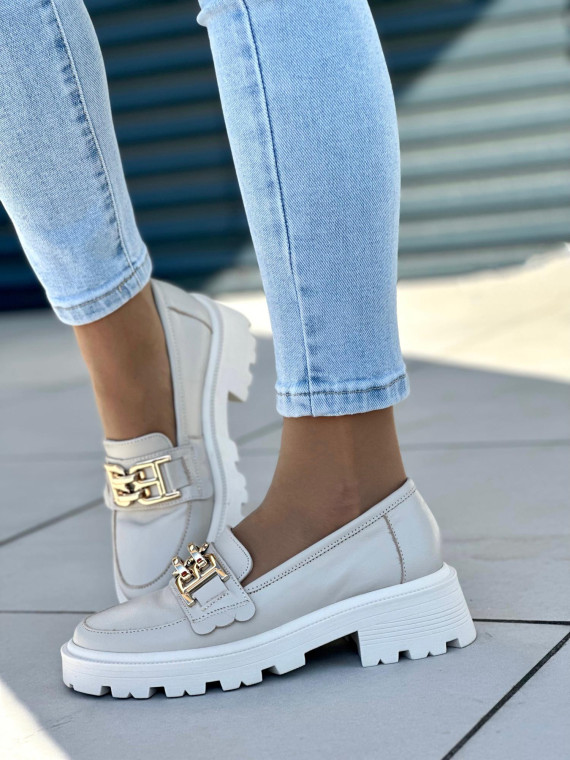 Beżowe mokasyny damskie skórzane OLEKSY polskiej produkcji