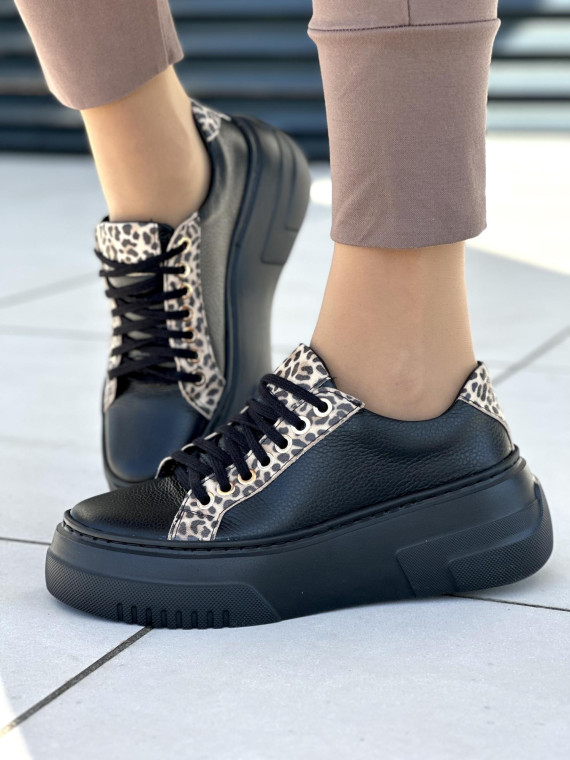 Czarne trampki damskie skórzane OLEKSY polskiej produkcji na grubej podeszwie