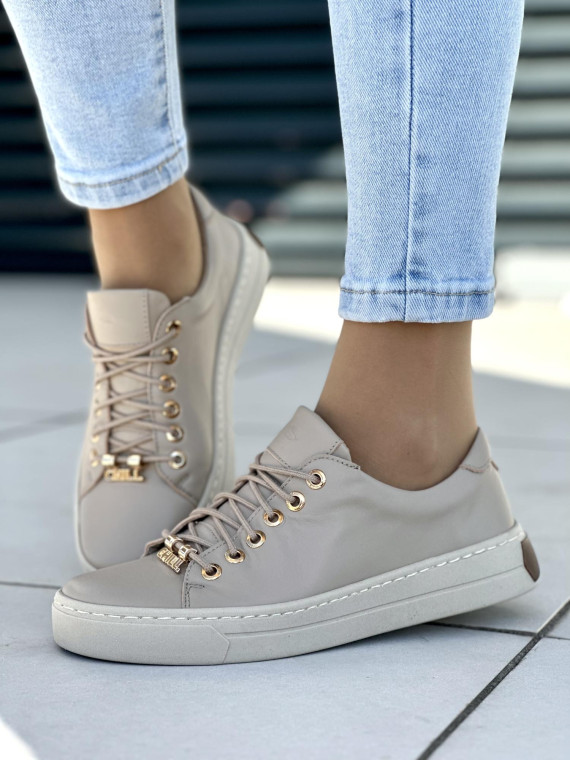 Beżowe trampki damskie skórzane OLEKSY polskiej produkcji