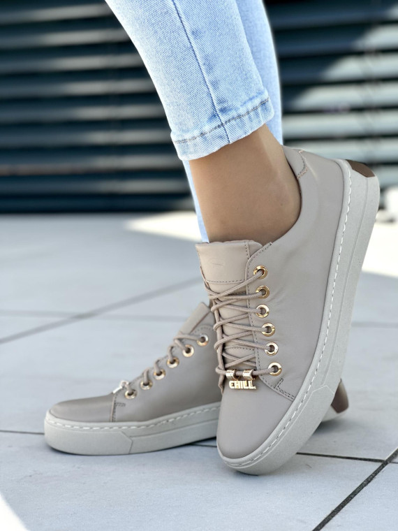 Beżowe trampki damskie skórzane OLEKSY polskiej produkcji