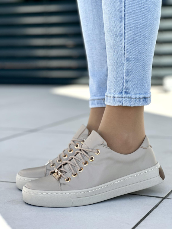 Beżowe trampki damskie skórzane OLEKSY polskiej produkcji