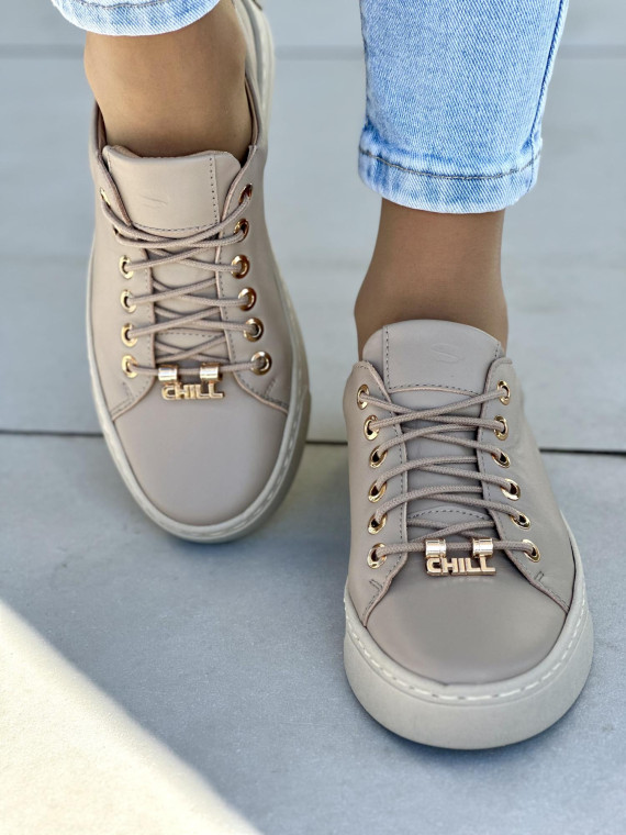 Beżowe trampki damskie skórzane OLEKSY polskiej produkcji