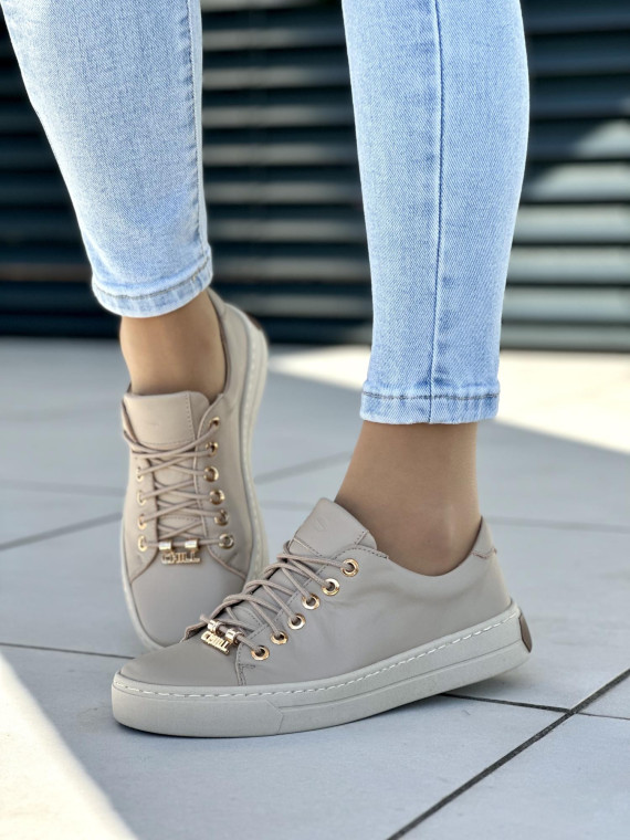 Beżowe trampki damskie skórzane OLEKSY polskiej produkcji