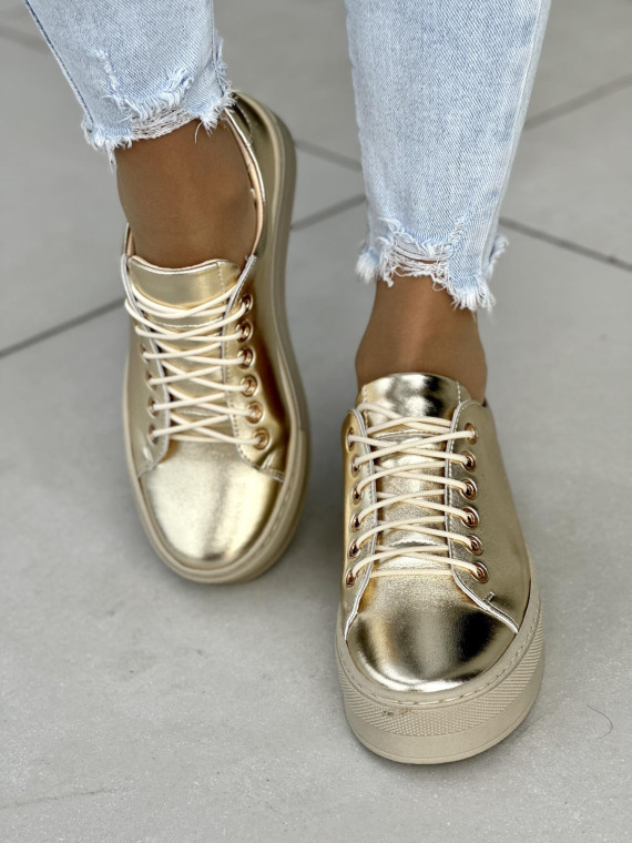 Złote trampki damskie skórzane OLEKSY polskiej produkcji na grubej podeszwie