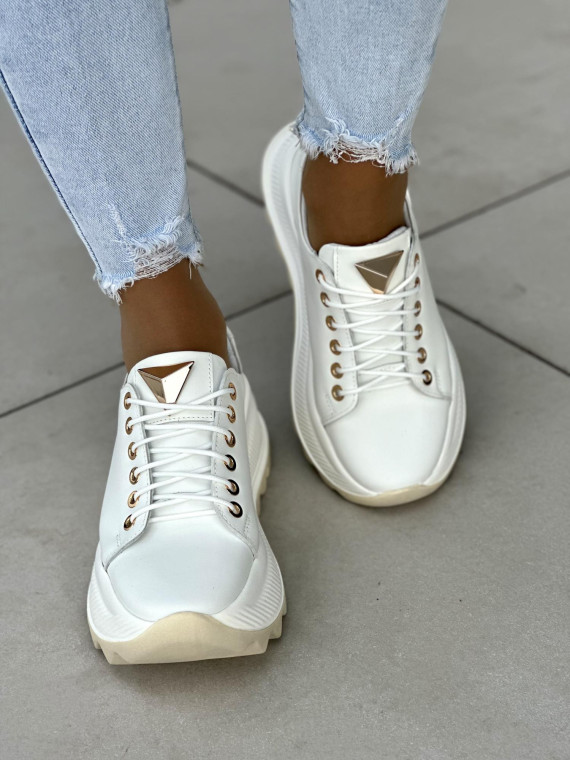 Białe sneakersy damskie OLEKSY ze skóry naturalnej polskiej produkcji na grubej podeszwie