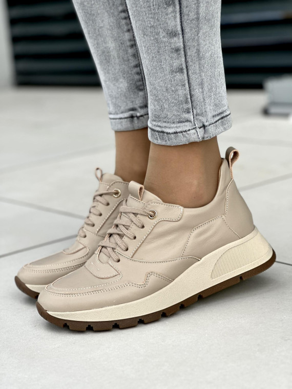 Beżowe sneakersy damskie skórzane OLEKSY polskiej produkcji