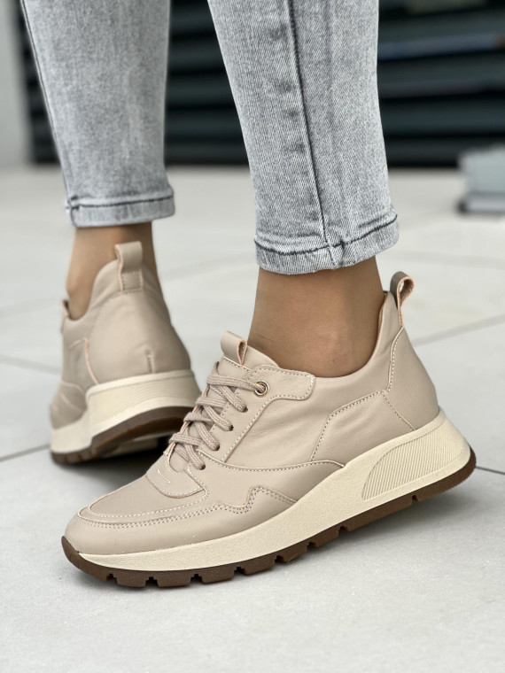 Beżowe sneakersy damskie skórzane OLEKSY polskiej produkcji