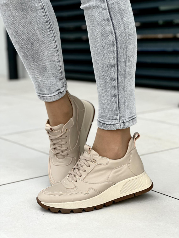 Beżowe sneakersy damskie skórzane OLEKSY polskiej produkcji