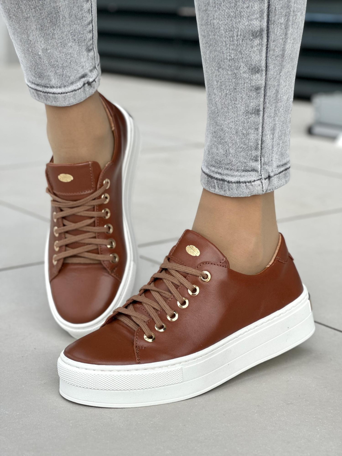 Rude trampki damskie skórzane OLEKSY polskiej produkcji na grubej podeszwie