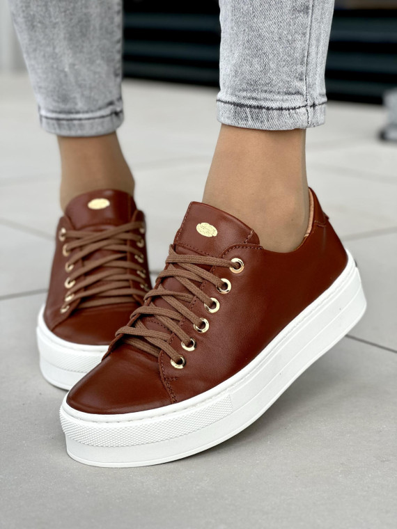 Rude trampki damskie skórzane OLEKSY polskiej produkcji na grubej podeszwie