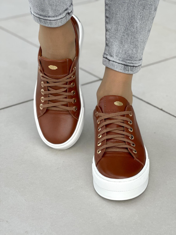 Rude trampki damskie skórzane OLEKSY polskiej produkcji na grubej podeszwie