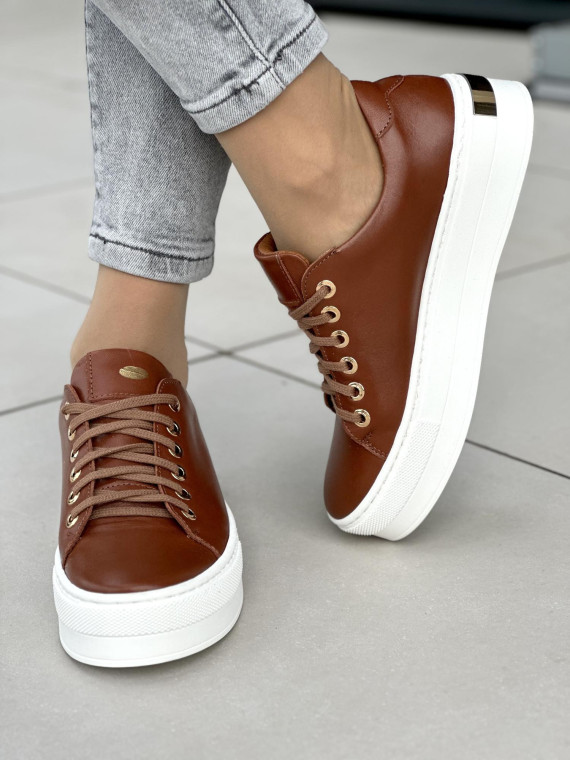 Rude trampki damskie skórzane OLEKSY polskiej produkcji na grubej podeszwie