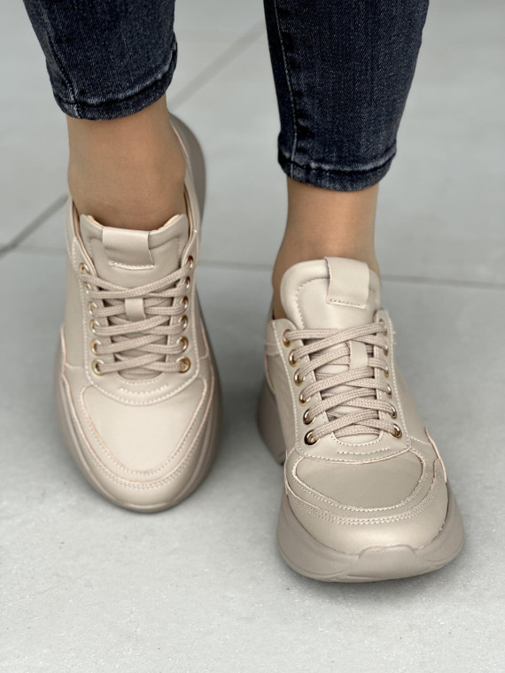 Beżowe sneakersy damskie OLEKSY ze skóry naturalnej polskiej produkcji