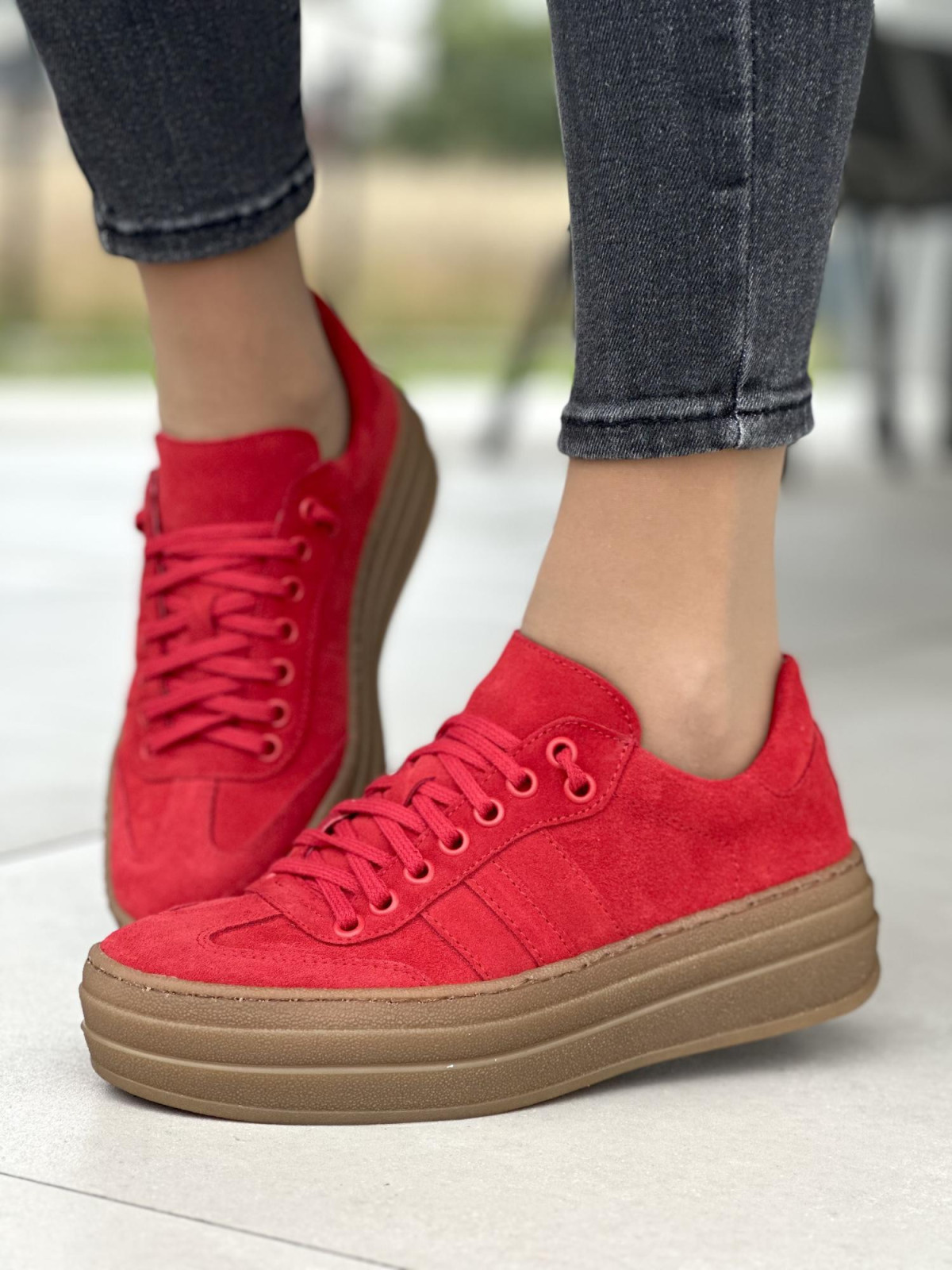 Czerwone skórzane trampki damskie OLEKSY polskiej produkcji