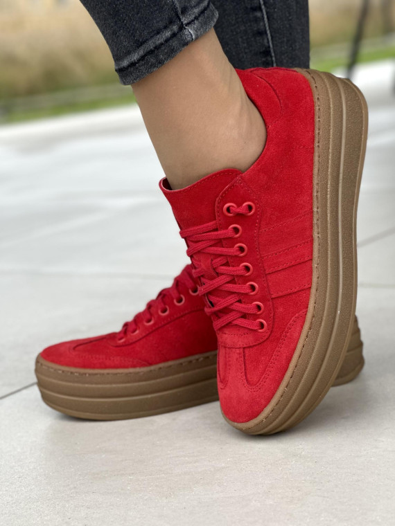 Czerwone skórzane trampki damskie OLEKSY polskiej produkcji