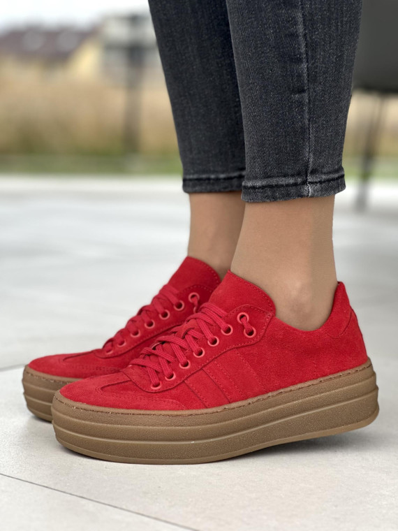 Czerwone skórzane trampki damskie OLEKSY polskiej produkcji