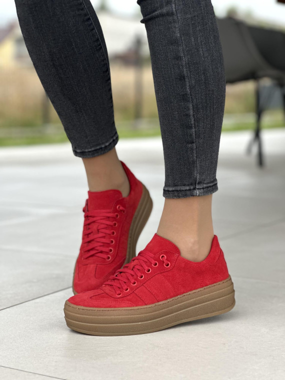 Czerwone skórzane trampki damskie OLEKSY polskiej produkcji