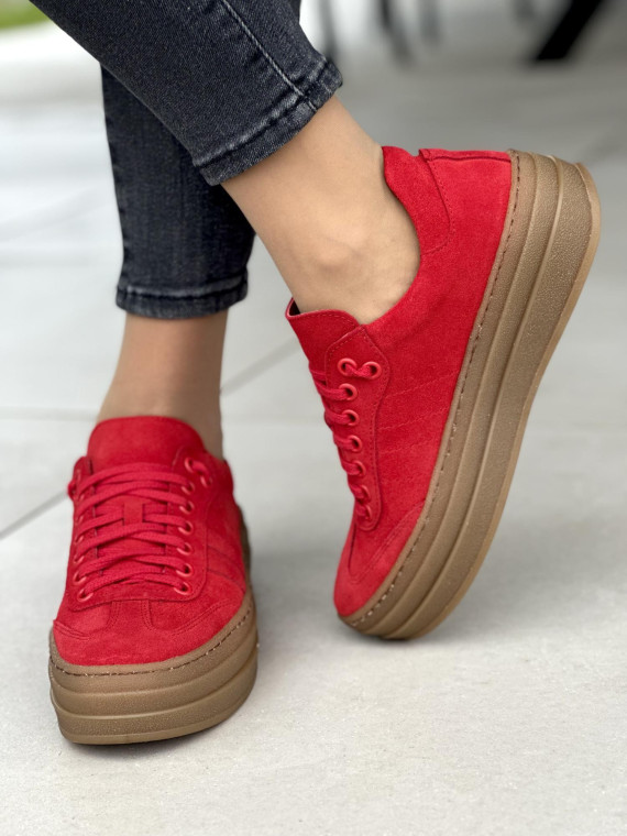 Czerwone skórzane trampki damskie OLEKSY polskiej produkcji