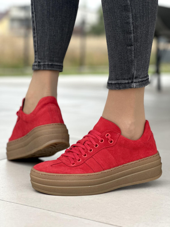 Czerwone skórzane trampki damskie OLEKSY polskiej produkcji