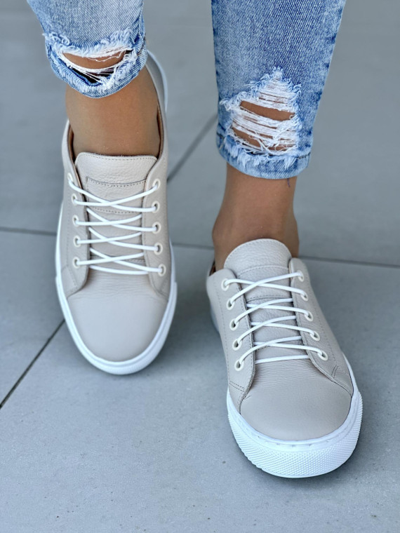 Beżowe trampki damskie skórzane OLEKSY polskiej produkcji