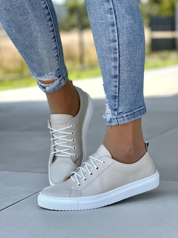 Beżowe trampki damskie skórzane OLEKSY polskiej produkcji