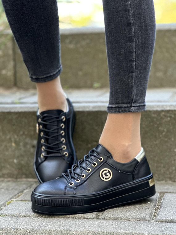 Czarne trampki damskie skórzane