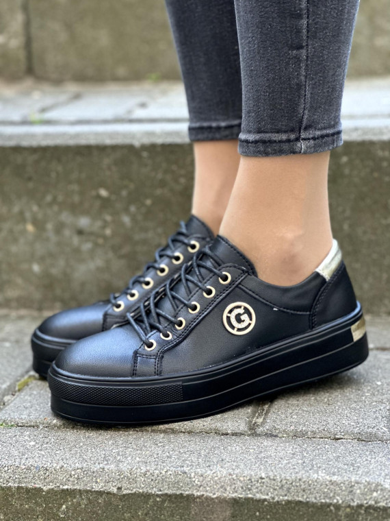 Czarne trampki damskie skórzane