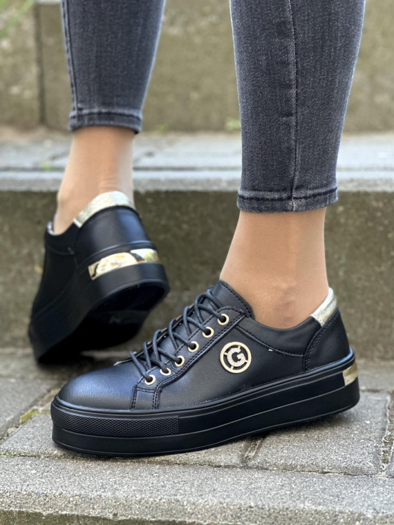 Czarne trampki damskie skórzane