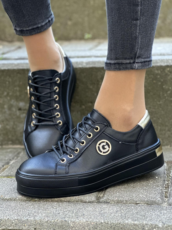 Czarne trampki damskie skórzane